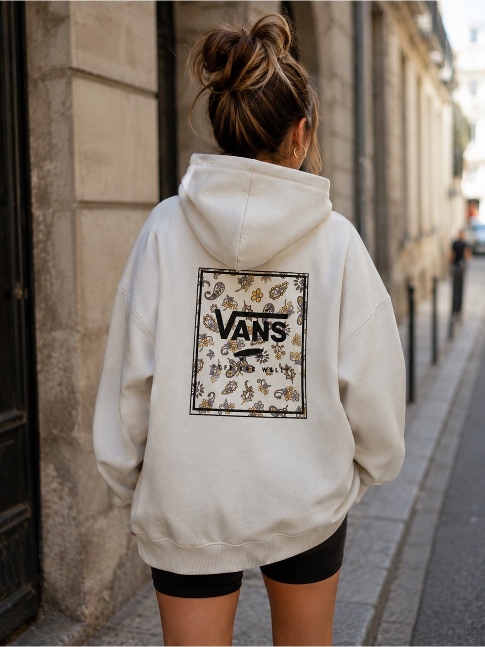 Vans Cream Hoodie with Floral Logo Back Print medium